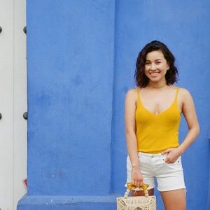 Chic mustard gold knit top from MANGO